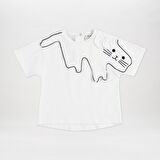 Panço Kız Çocuk Nakışlı Yaka Detaylı T-Shirt Fuşya