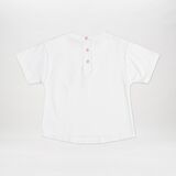 Panço Kız Çocuk Nakışlı Yaka Detaylı T-Shirt Fuşya