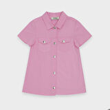 Kız Çocuk Cep Detaylı Gömlek Elbise Pembe