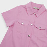 Kız Çocuk Cep Detaylı Gömlek Elbise Pembe