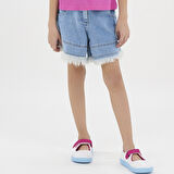 Kız Çocuk  Eteği Pis Dikişli Denim Şort     