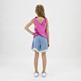 Kız Çocuk  Eteği Pis Dikişli Denim Şort     