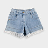 Kız Çocuk  Eteği Pis Dikişli Denim Şort     