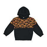 Panço Erkek Çocuk Parçalı Kapüşonlu Sweatshirt Siyah