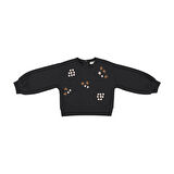Panço Kız Çocuk Nakışlı Sweatshirt Siyah