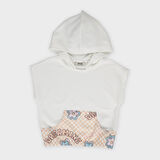 Kız Çocuk Desenli Kanguru Cepli Kapüşonlu Sweatshirt Ekru