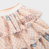 Kız Çocuk Dama ve Çiçek Desenli Etek Somon