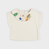 Kız Çocuk Yakası Fırfır Detaylı T-Shirt Bej