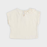 Kız Çocuk Yakası Fırfır Detaylı T-Shirt Bej