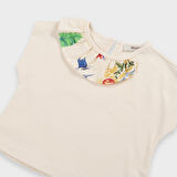 Kız Çocuk Yakası Fırfır Detaylı T-Shirt Bej