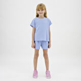 Kız Çocuk Özel Dokulu Kumaşlı Şortlu Takım Bej