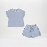 Kız Çocuk Özel Dokulu Kumaşlı Şortlu Takım Bej