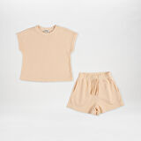 Kız Çocuk Özel Dokulu Kumaşlı Şortlu Takım Mavi