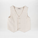 Erkek Çocuk Düğme Detaylı Yelek Bej