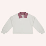 Kız Çocuk Yakalı Uzun Kollu T-Shirt Ekru