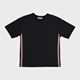 Erkek Çocuk Yanları Şerit Detaylı T-Shirt Siyah