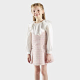 Kız Çocuk Tüvit Elbise Pudra