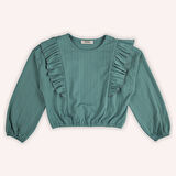 Kız Çocuk Beli Lastikli Bluz Yeşil