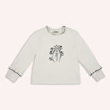 Kız Çocuk Nakışlı T-Shirt Ekru