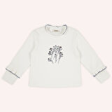 Kız Çocuk Nakışlı T-Shirt Ekru