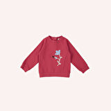 Kız Çocuk Nakış Detaylı Sweatshirt Kırmızı