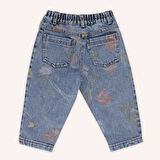 Kız Çocuk Desenli Denim Pantolon Mavi