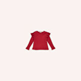 Kız Çocuk Kolları Fırfır Detaylı T-Shirt Kırmızı