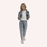 Kız Çocuk Desenli Denim Ceket Mavi