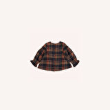 Kız Çocuk Ekose Desenli Bluz Lacivert