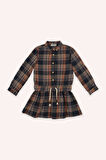 Kız Çocuk Ekose Desenli Elbise Lacivert