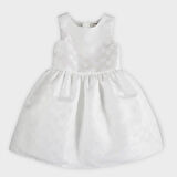 Kız Çocuk Kalp Desenli Parti Elbisesi Beyaz