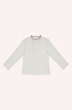 Kız Çocuk Yakası Dikiş Detaylı T-Shirt Ekru