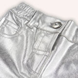 Kız Çocuk Gümüş Varak Denim Pantolon Gri