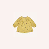 Kız Çocuk Desenli Müslin Elbise Hardal