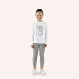 Kız Çocuk Sim Baskı Detaylı T-Shirt Ekru