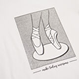 Kız Çocuk Sim Baskı Detaylı T-Shirt Ekru