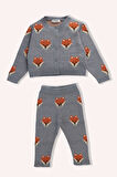 Kız Çocuk Tilki Desenli 2'li Triko Takım Gri