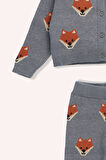 Kız Çocuk Tilki Desenli 2'li Triko Takım Gri