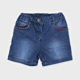 Kız Çocuk Cebi Nakış Detaylı Denim Şort Mavi