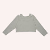 Kız Çocuk Kolları Pencere Detaylı T-Shirt Ekru