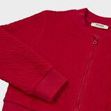 Kız Çocuk Dokulu Fermuarlı Sweatshirt Kırmızı