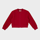 Kız Çocuk Dokulu Fermuarlı Sweatshirt Kırmızı