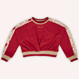 Kız Çocuk Kolları Parça Detaylı Sweatshirt Kırmızı