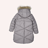 Kız Çocuk Kapüşonu Suni Kürklü Kaban Lila