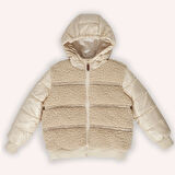 Kız Çocuk Pelüş Detaylı Şişme Mont Bej