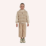 Kız Çocuk Pelüş Detaylı Şişme Mont Bej