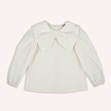 Kız Çocuk Fiyonk Detaylı Bluz Beyaz