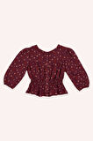Kız Çocuk Kalp Desenli Bluz Bordo