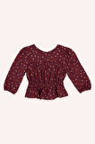 Kız Çocuk Kalp Desenli Bluz Bordo
