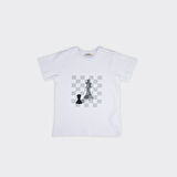 Erkek Çocuk Satranç Baskılı Pijama Üstü Beyaz